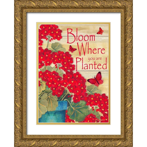 Bloom Where You Are Planted Gold Ornate Wood Framed Art Print with Double Matting by Korsgaden, Laurie
