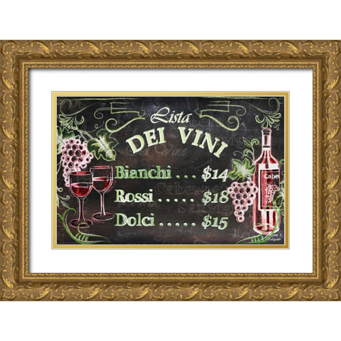 Vino and Grapes Chalkboard Menu Gold Ornate Wood Framed Art Print with Double Matting by Korsgaden, Laurie