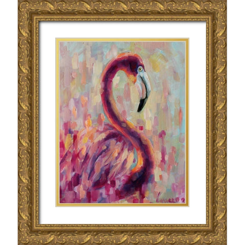 Flamingo Bliss 1 Gold Ornate Wood Framed Art Print with Double Matting by Colberg, Lisa