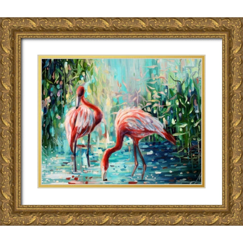 Flamingos Delight 1 Gold Ornate Wood Framed Art Print with Double Matting by Colberg, Lisa