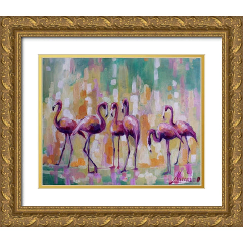 Flamingo Rondevu 1 Gold Ornate Wood Framed Art Print with Double Matting by Colberg, Lisa