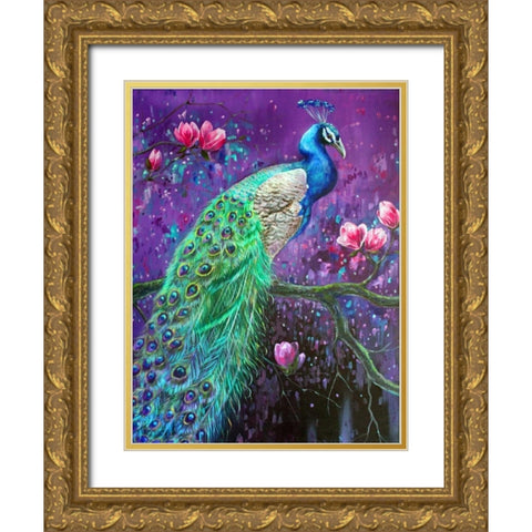 Botanical Peacock 1 Gold Ornate Wood Framed Art Print with Double Matting by Colberg, Lisa