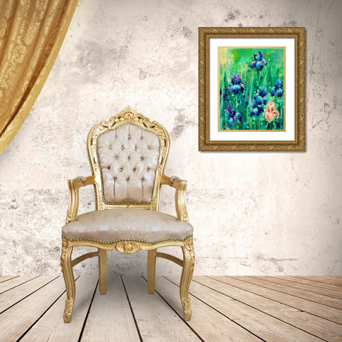 Irises 1 Gold Ornate Wood Framed Art Print with Double Matting by Colberg, Lisa