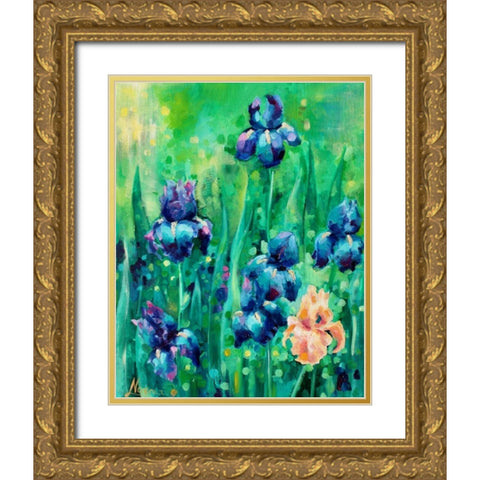 Irises 1 Gold Ornate Wood Framed Art Print with Double Matting by Colberg, Lisa