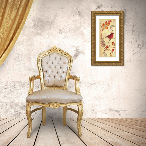 Bird Vine Panel 1 Gold Ornate Wood Framed Art Print with Double Matting by Rossi, Lorraine