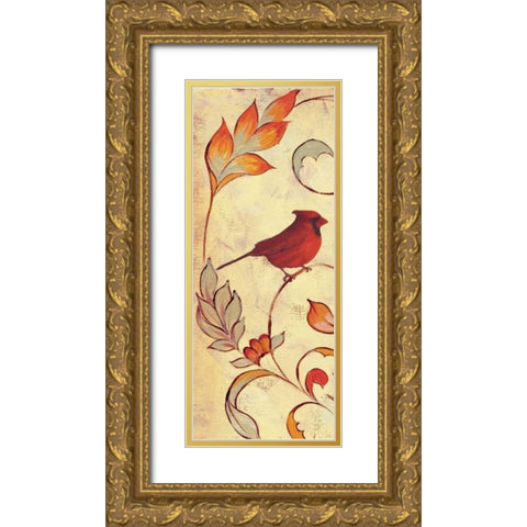 Bird Vine Panel 1 Gold Ornate Wood Framed Art Print with Double Matting by Rossi, Lorraine