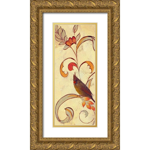 Bird Vine Panel 2 Gold Ornate Wood Framed Art Print with Double Matting by Rossi, Lorraine
