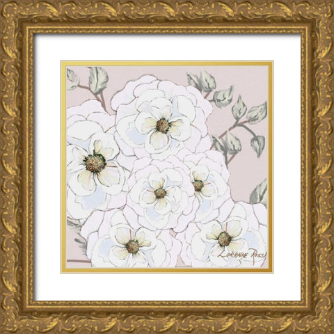 White Flowers on Nude 1 Gold Ornate Wood Framed Art Print with Double Matting by Rossi, Lorraine
