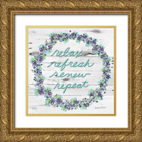 Relax Refresh Renew Repeat Gold Ornate Wood Framed Art Print with Double Matting by Rossi, Lorraine