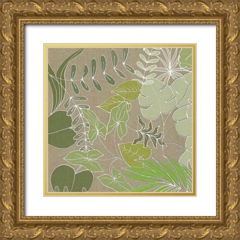Linen Leaves 1 Gold Ornate Wood Framed Art Print with Double Matting by Rossi, Lorraine