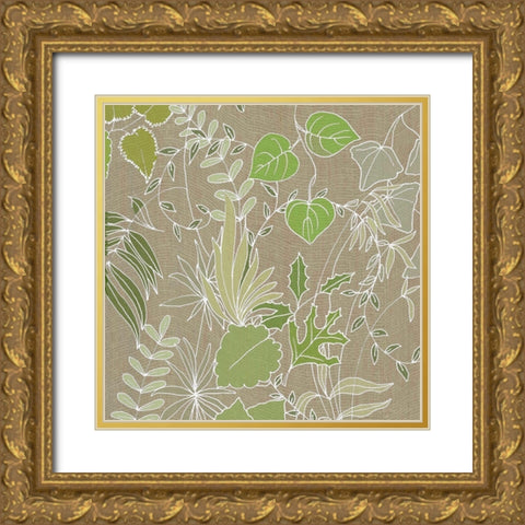 Linen Leaves 2 Gold Ornate Wood Framed Art Print with Double Matting by Rossi, Lorraine