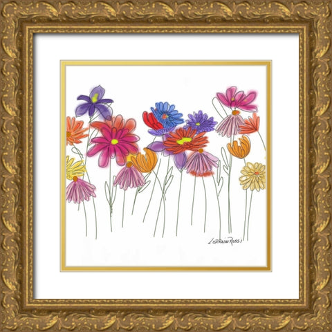 Field of Flowers B Gold Ornate Wood Framed Art Print with Double Matting by Rossi, Lorraine