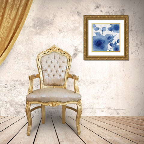 Blue Rose 1 Gold Ornate Wood Framed Art Print with Double Matting by Rossi, Lorraine