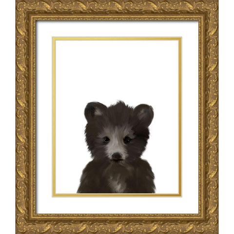 Baby Black Bear Gold Ornate Wood Framed Art Print with Double Matting by Straatsma, Leah