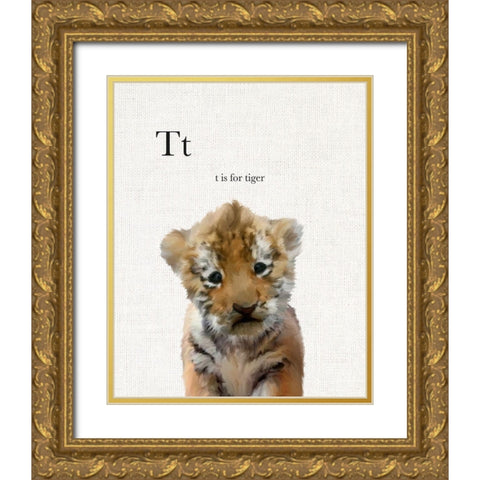 Baby Tiger Linen Gold Ornate Wood Framed Art Print with Double Matting by Straatsma, Leah