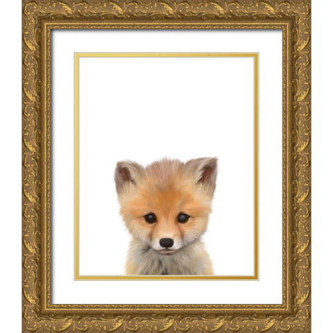 Baby Fox Gold Ornate Wood Framed Art Print with Double Matting by Straatsma, Leah