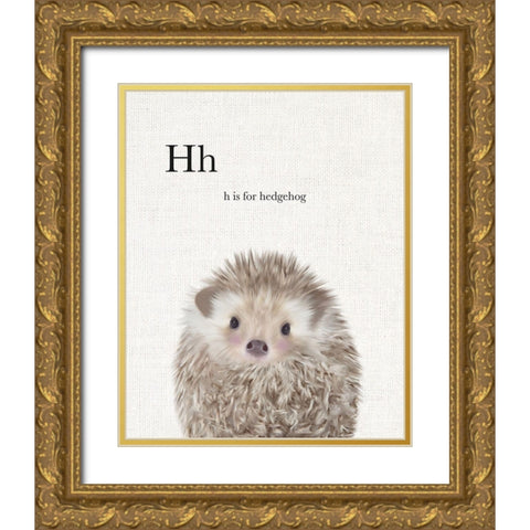 Baby Hedgehog Linen Gold Ornate Wood Framed Art Print with Double Matting by Straatsma, Leah