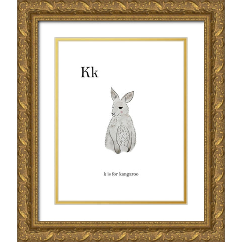 K is for Kangaroo Gold Ornate Wood Framed Art Print with Double Matting by Straatsma, Leah