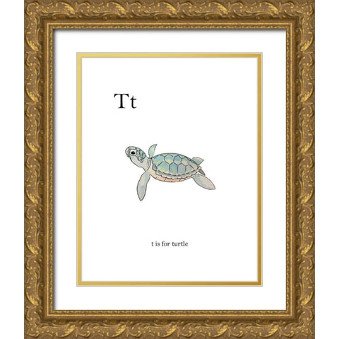 T is for Turtle Gold Ornate Wood Framed Art Print with Double Matting by Straatsma, Leah