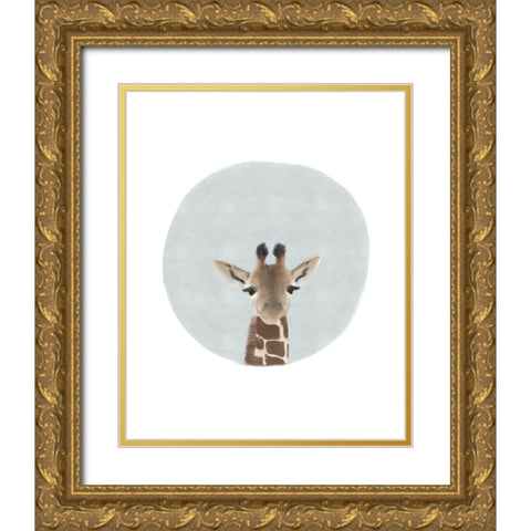 Baby Giraffe Gold Ornate Wood Framed Art Print with Double Matting by Straatsma, Leah