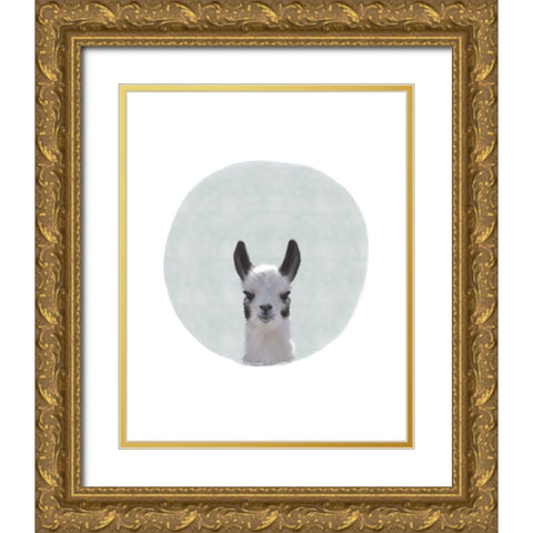 Baby Circle Llama Gold Ornate Wood Framed Art Print with Double Matting by Straatsma, Leah