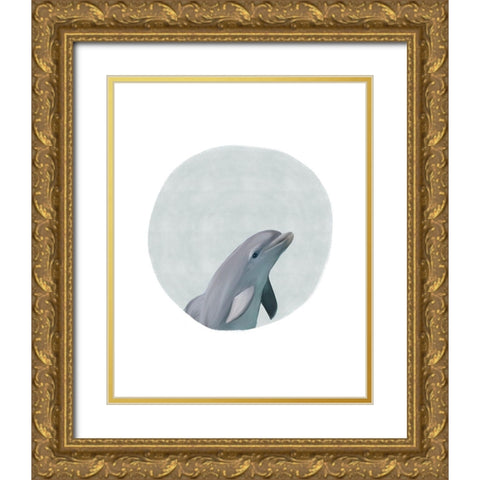 Baby Dolphin Circle Gold Ornate Wood Framed Art Print with Double Matting by Straatsma, Leah