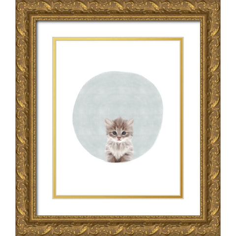 Baby Circle Kitten Gold Ornate Wood Framed Art Print with Double Matting by Straatsma, Leah