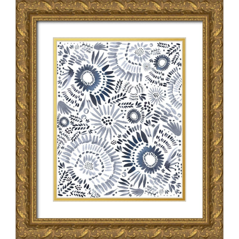 Blue Floral Fun Gold Ornate Wood Framed Art Print with Double Matting by Straatsma, Leah