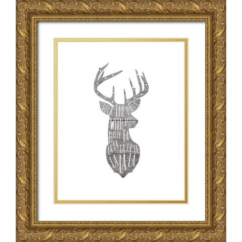 Deck The Deer Gold Ornate Wood Framed Art Print with Double Matting by Straatsma, Leah