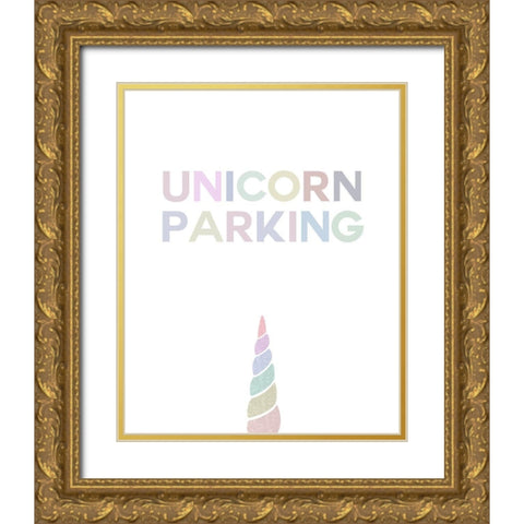 Unicorn Parking Gold Ornate Wood Framed Art Print with Double Matting by Straatsma, Leah