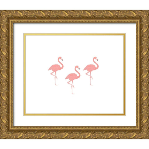 Flamingo Friends Gold Ornate Wood Framed Art Print with Double Matting by Straatsma, Leah