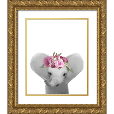 Floral Elephant Gold Ornate Wood Framed Art Print with Double Matting by Straatsma, Leah