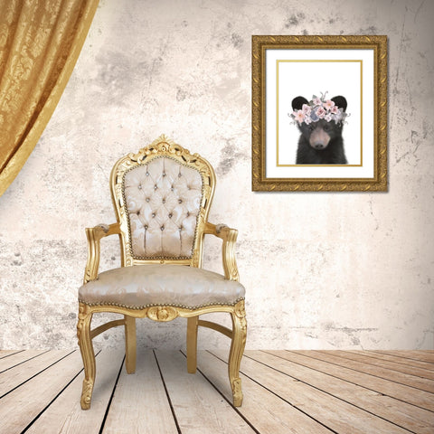 Floral Bear Gold Ornate Wood Framed Art Print with Double Matting by Straatsma, Leah