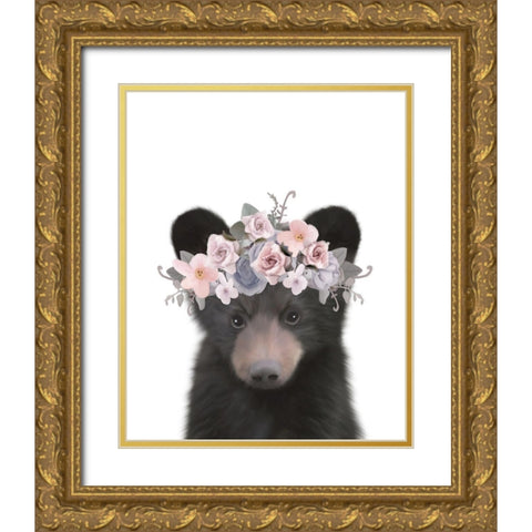 Floral Bear Gold Ornate Wood Framed Art Print with Double Matting by Straatsma, Leah