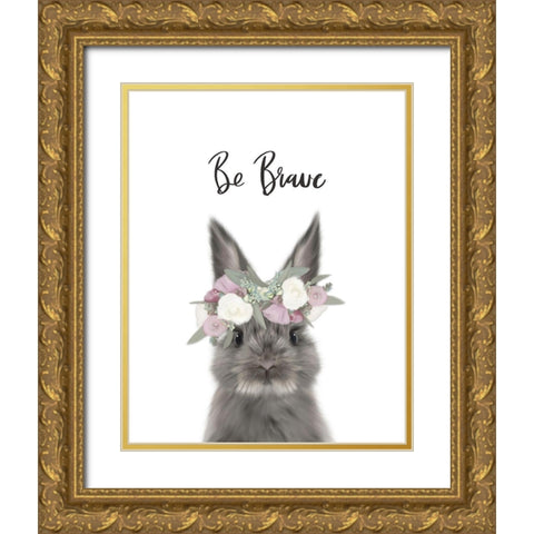 Floral Bunny Be Brave Gold Ornate Wood Framed Art Print with Double Matting by Straatsma, Leah