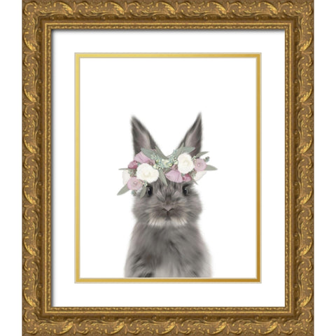 Floral Bunny Gold Ornate Wood Framed Art Print with Double Matting by Straatsma, Leah