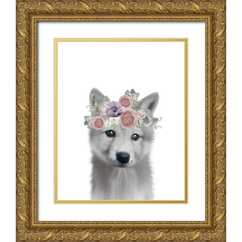 Floral Wolf Gold Ornate Wood Framed Art Print with Double Matting by Straatsma, Leah