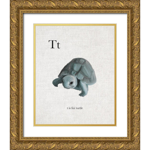 T is for Turtle Gold Ornate Wood Framed Art Print with Double Matting by Straatsma, Leah