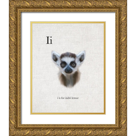 I is for Indri Lemur Gold Ornate Wood Framed Art Print with Double Matting by Straatsma, Leah