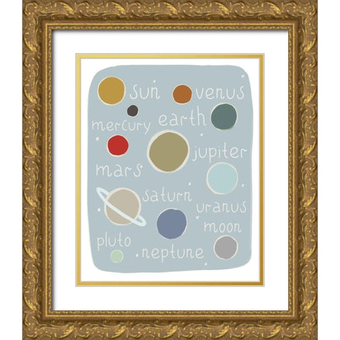 Planets Circles and Stars Gold Ornate Wood Framed Art Print with Double Matting by Straatsma, Leah