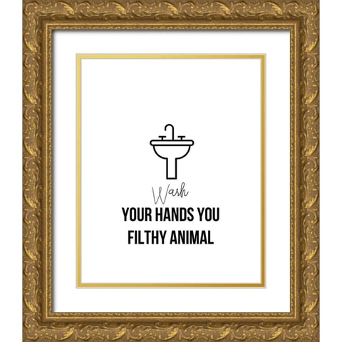 Wash Hands Animal Gold Ornate Wood Framed Art Print with Double Matting by Straatsma, Leah