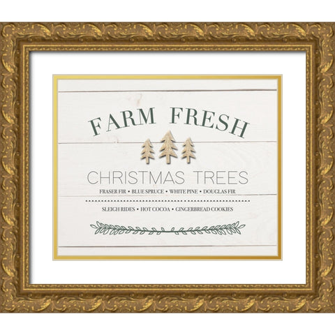 Xmas Tree Sign Gold Ornate Wood Framed Art Print with Double Matting by Straatsma, Leah