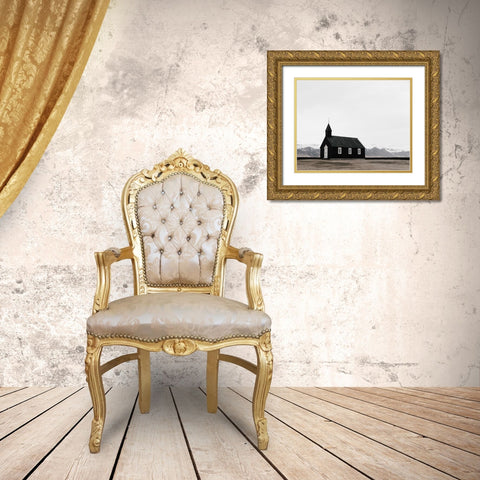 Chruch and Mountains Gold Ornate Wood Framed Art Print with Double Matting by Straatsma, Leah