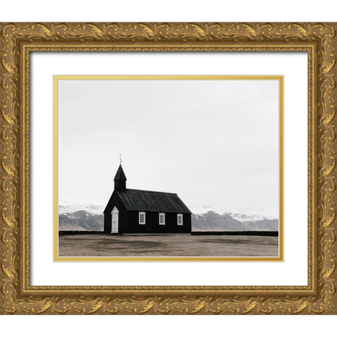 Chruch and Mountains Gold Ornate Wood Framed Art Print with Double Matting by Straatsma, Leah