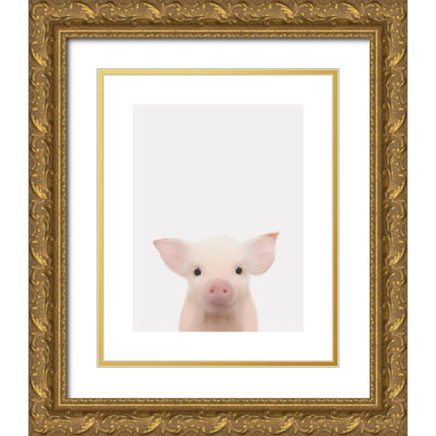 Piglet Face Gold Ornate Wood Framed Art Print with Double Matting by Straatsma, Leah