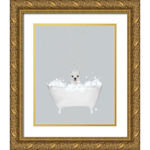 Alpaca Blue Bath Gold Ornate Wood Framed Art Print with Double Matting by Straatsma, Leah