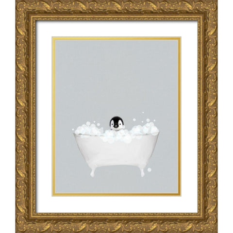 Penguin Blue Bath Gold Ornate Wood Framed Art Print with Double Matting by Straatsma, Leah