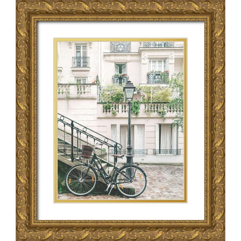 Bicylce in Paris Gold Ornate Wood Framed Art Print with Double Matting by Straatsma, Leah