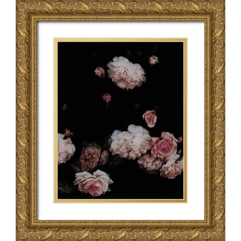 Moody Dusty Roses Gold Ornate Wood Framed Art Print with Double Matting by Straatsma, Leah