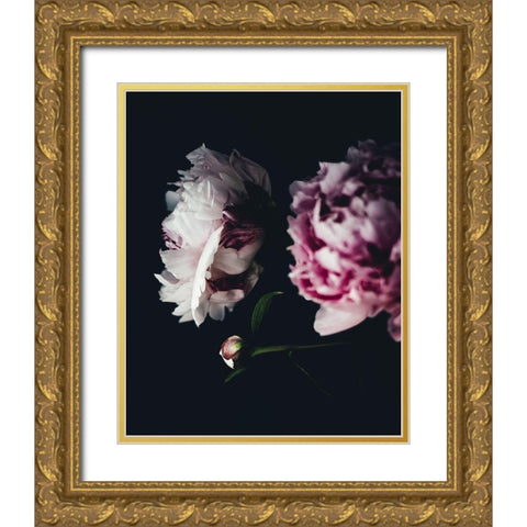 Close Up Peonies Moody Gold Ornate Wood Framed Art Print with Double Matting by Straatsma, Leah